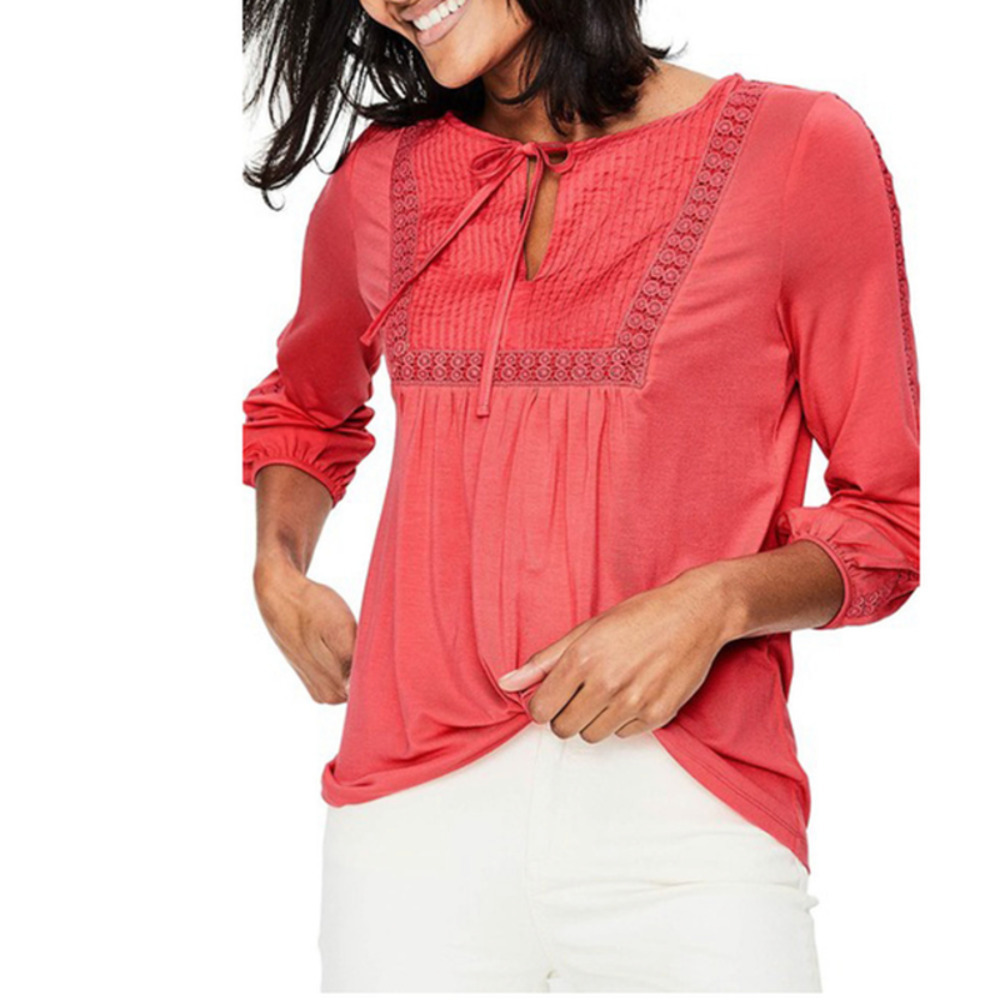BODEN Mixed Textures Peasant Top in Coral Sunset - Women's US Size 8